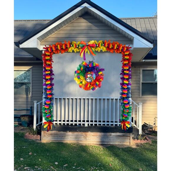 LGBTQ Snow Much Pride Rainbow Snowman Ribbon Christmas Garland Holiday Decor - Picture 4 of 12
